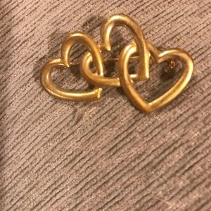 Vintage Goldtone triple heart brooch
